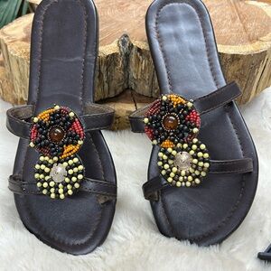 Decorative beaded‎ brown sandals